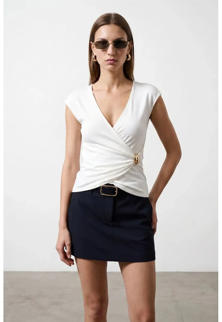 Bluza  pentru femei, slim, alb, viscoza-nailon-elastan