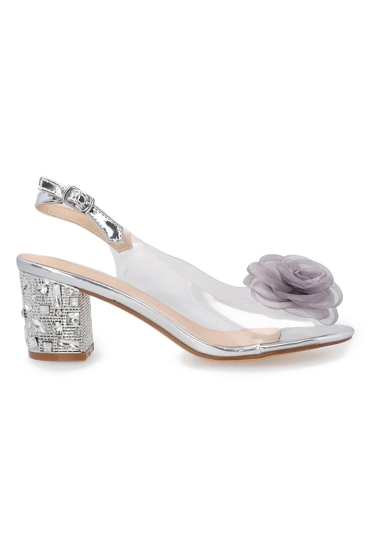 Sandale transparente cu floare decorativa