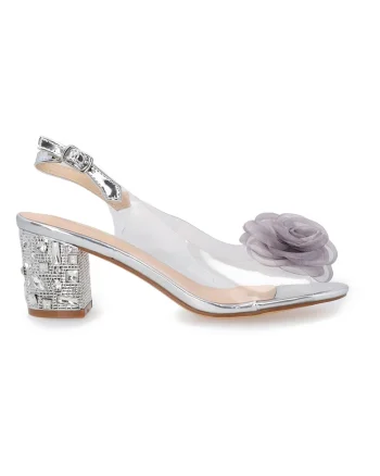 Sandale transparente cu floare decorativa