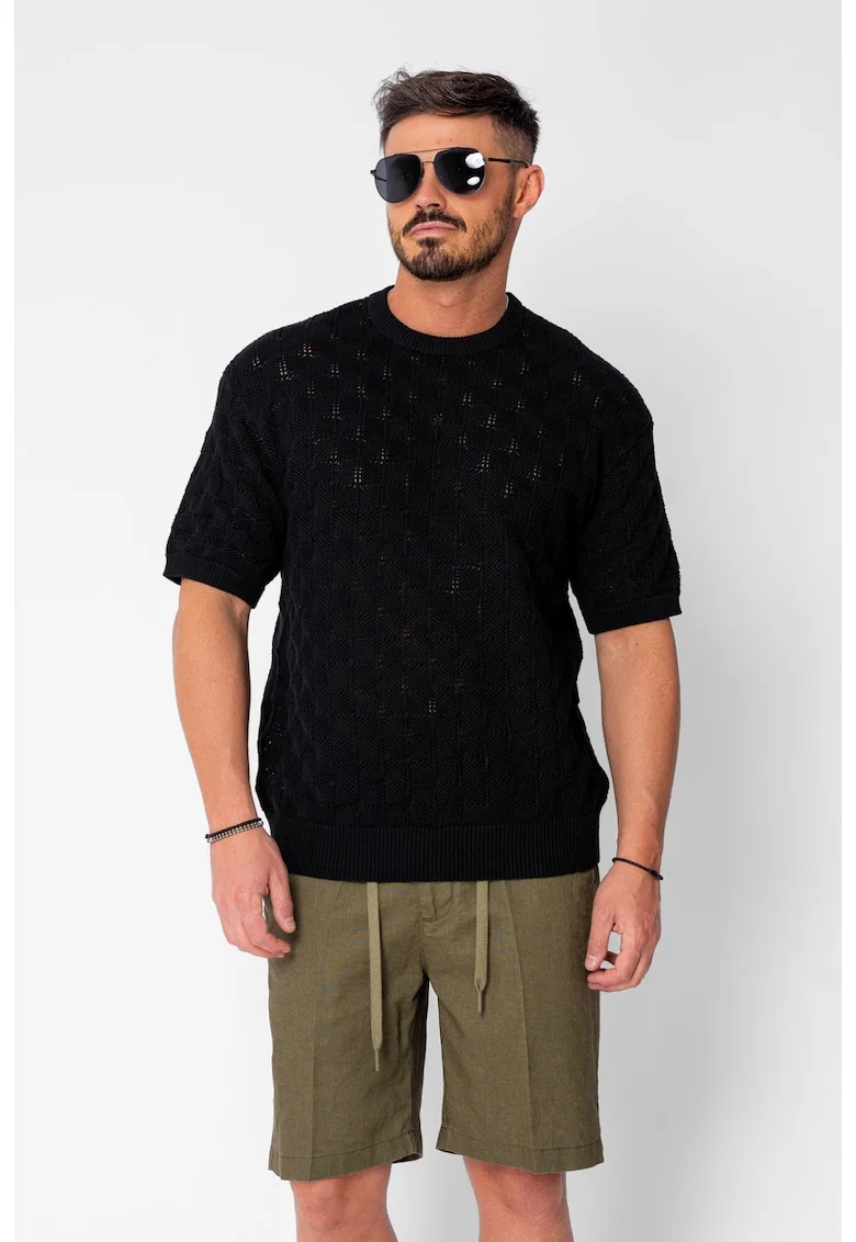 Tricou tricotat Black 22015, Negru