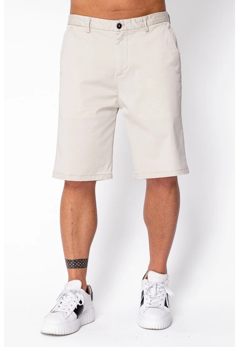 Pantaloni scurti cu nasture din bumbac Beige 21995, Bej