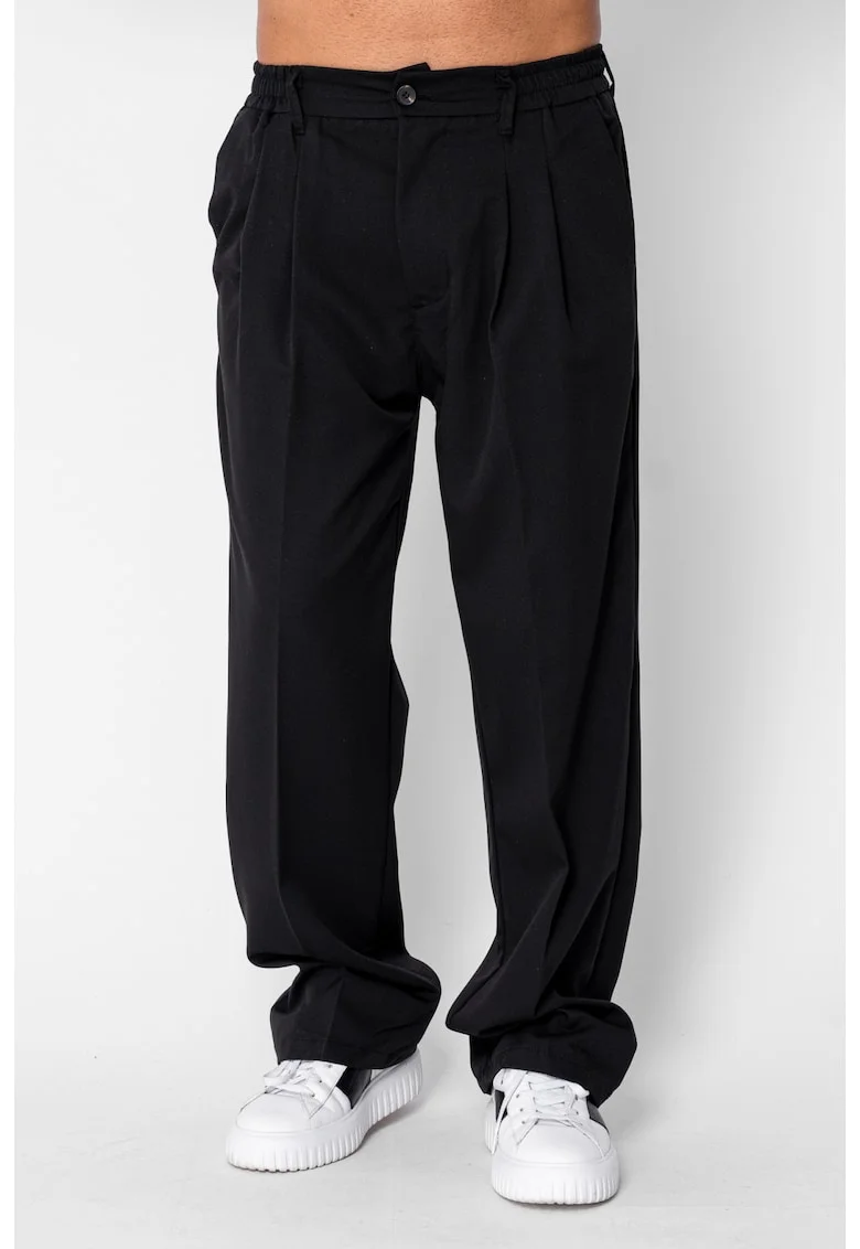 Pantalon lung larg cu nasture Black 22023, Bej inchis