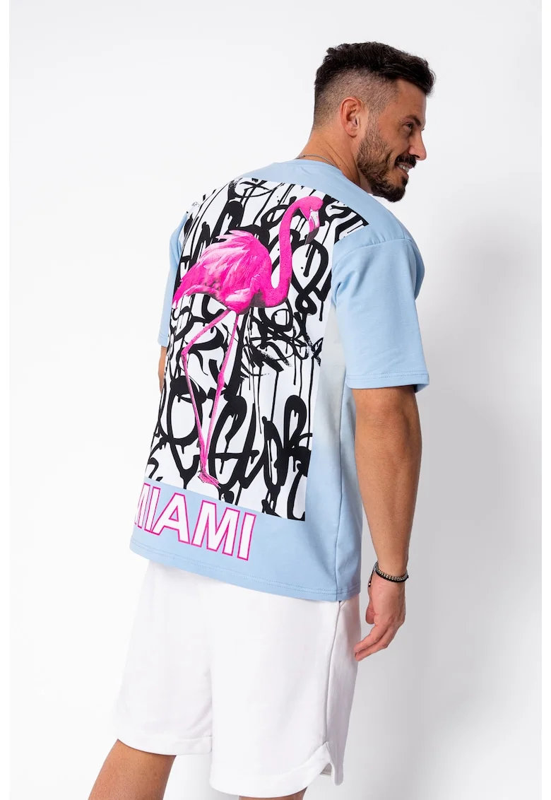 Tricou Flamingo imprimat Sky Blue 22104, Albastru deschis