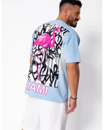 Tricou Flamingo imprimat Sky Blue 22104, Albastru deschis