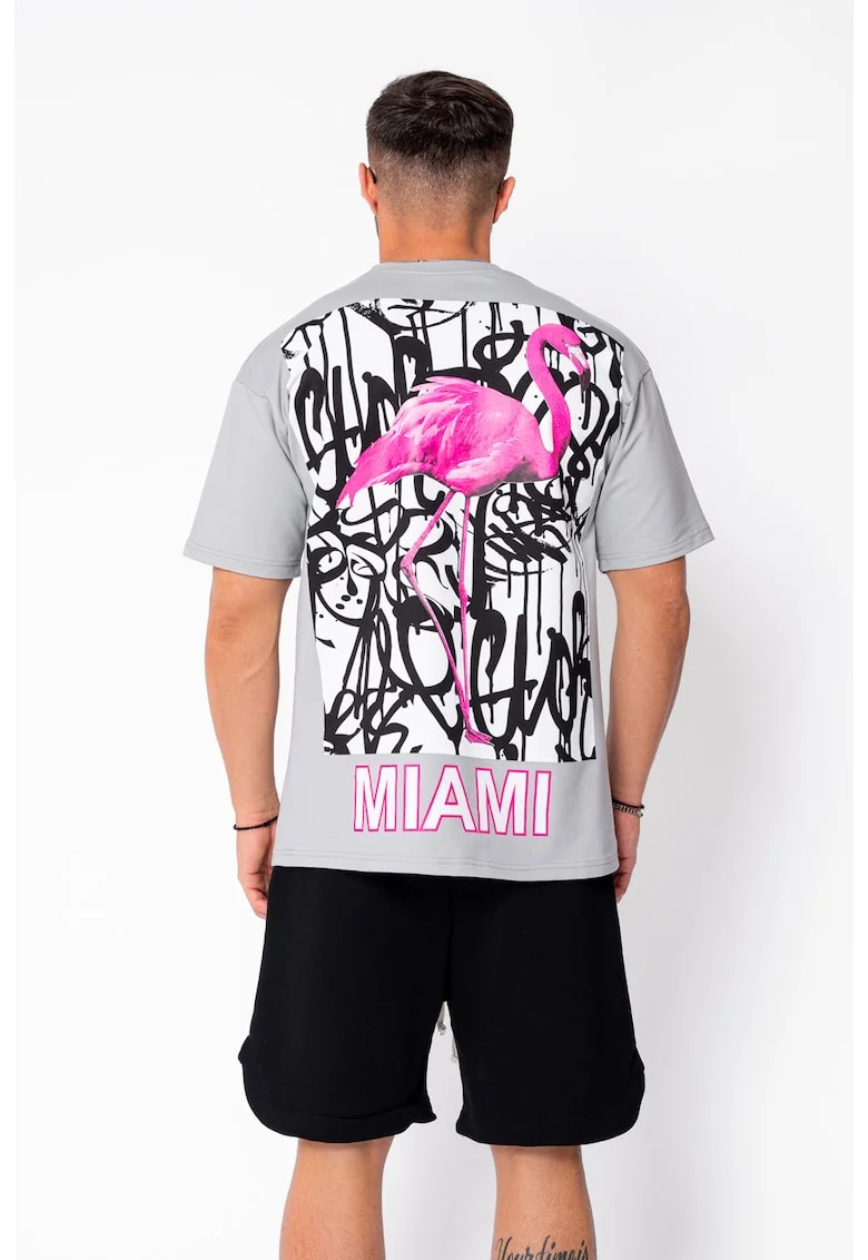 Tricou Flamingo imprimat Grey 22099, Gri