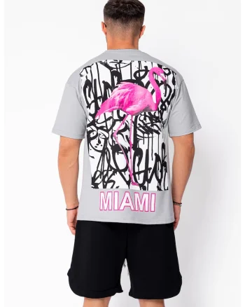 Tricou Flamingo imprimat Grey 22099, Gri