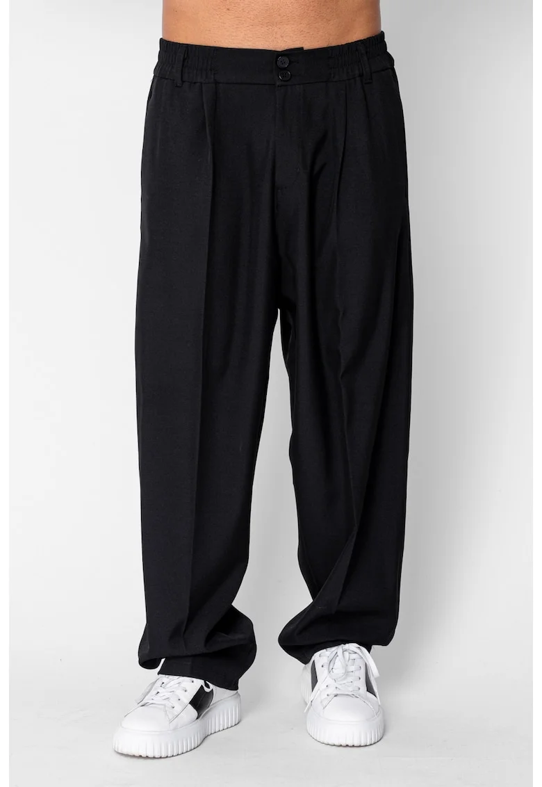 Pantalon drept larg cu nasture Black 22032, Negru