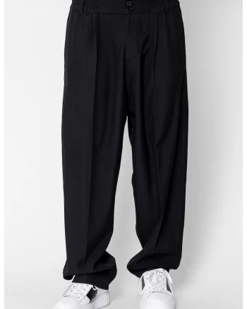 Pantalon drept larg cu nasture Black 22032, Negru