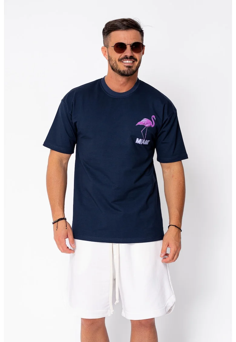 Tricou Flamingo imprimat Navy 22094, Bleumarin