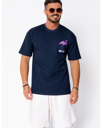 Tricou Flamingo imprimat Navy 22094, Bleumarin