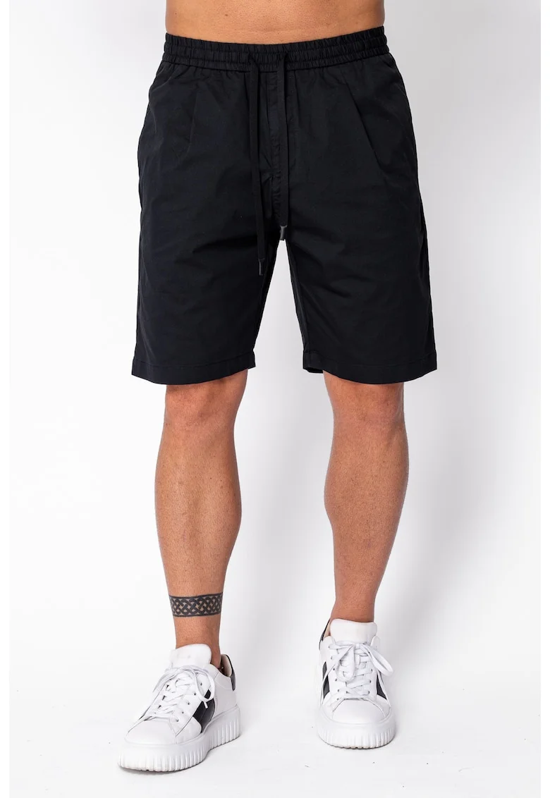 Pantaloni scurti cu snur din bumbac Black 22134, Negru