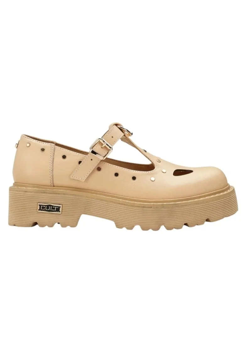 Pantofi Mary Jane Slash din piele, Bej