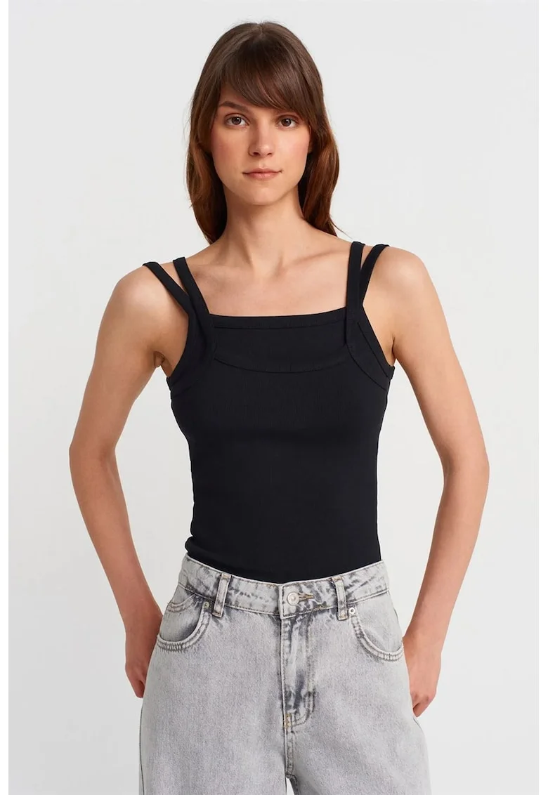 Bluza  fara maneci, decolteu patrat, neagra, bumbac cu elastan
