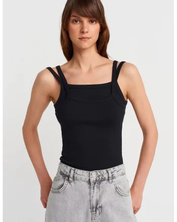 Bluza  fara maneci, decolteu patrat, neagra, bumbac cu elastan