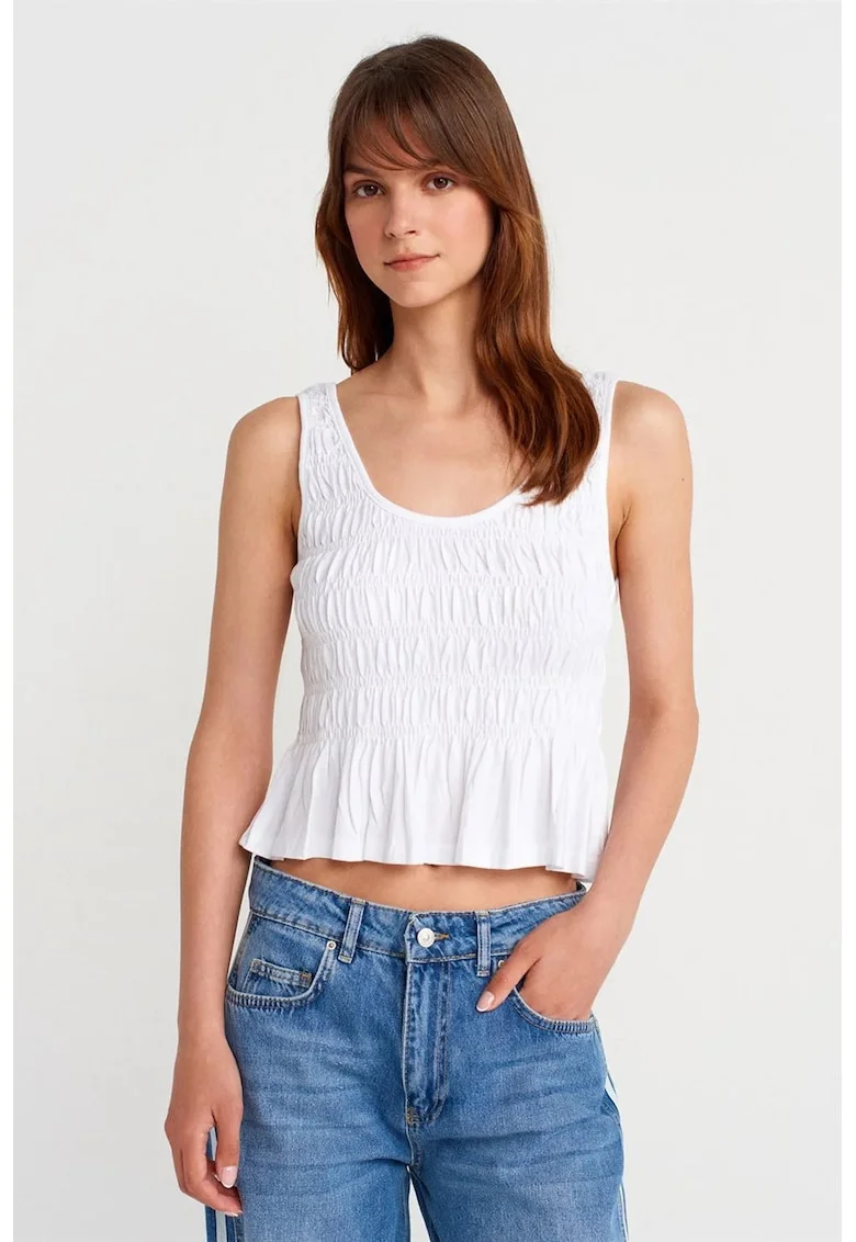Bluze dama,  bluza scurta, volanase, alb, bumbac-modal