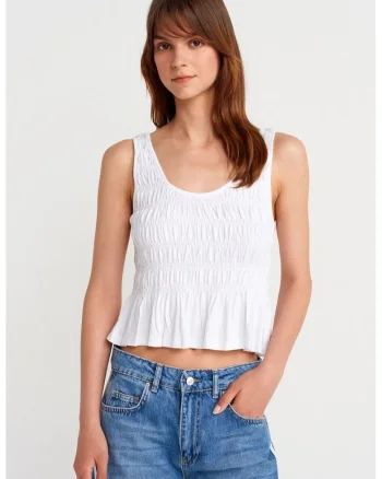 Bluze dama,  bluza scurta, volanase, alb, bumbac-modal