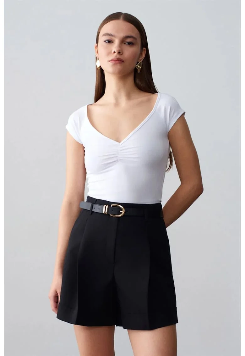 Tricou dama,  slim fit, alb, bumbac elastan
