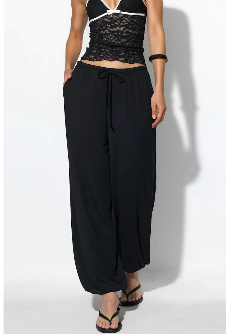 Pantaloni dama,  jogging lungi, elastic, negru, 50% modal, 44% poliester, 6% elastan
