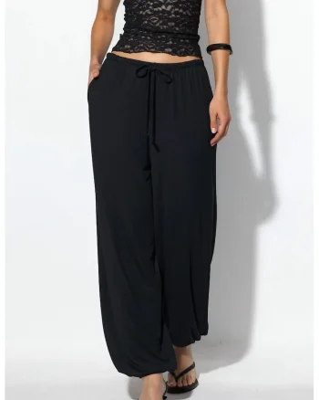 Pantaloni dama,  jogging lungi, elastic, negru, 50% modal, 44% poliester, 6% elastan