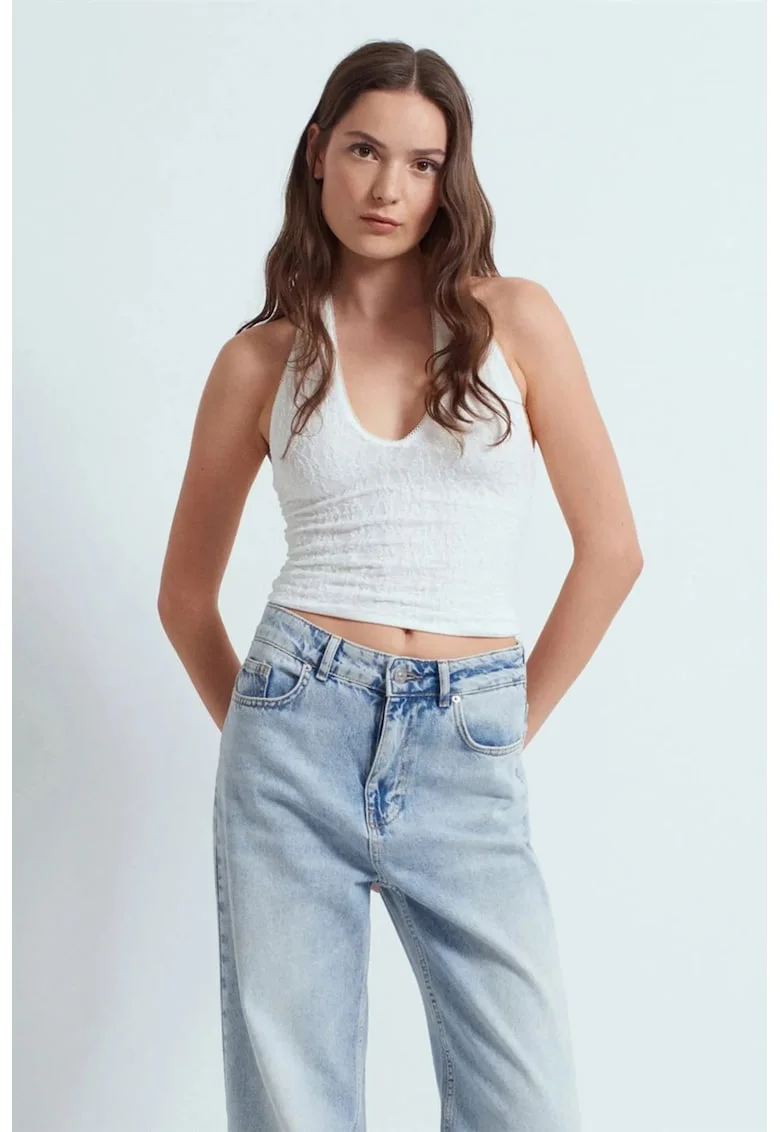 Bluze dama,  bluza scurta din dantela, elegant, alb, 95% poliamida