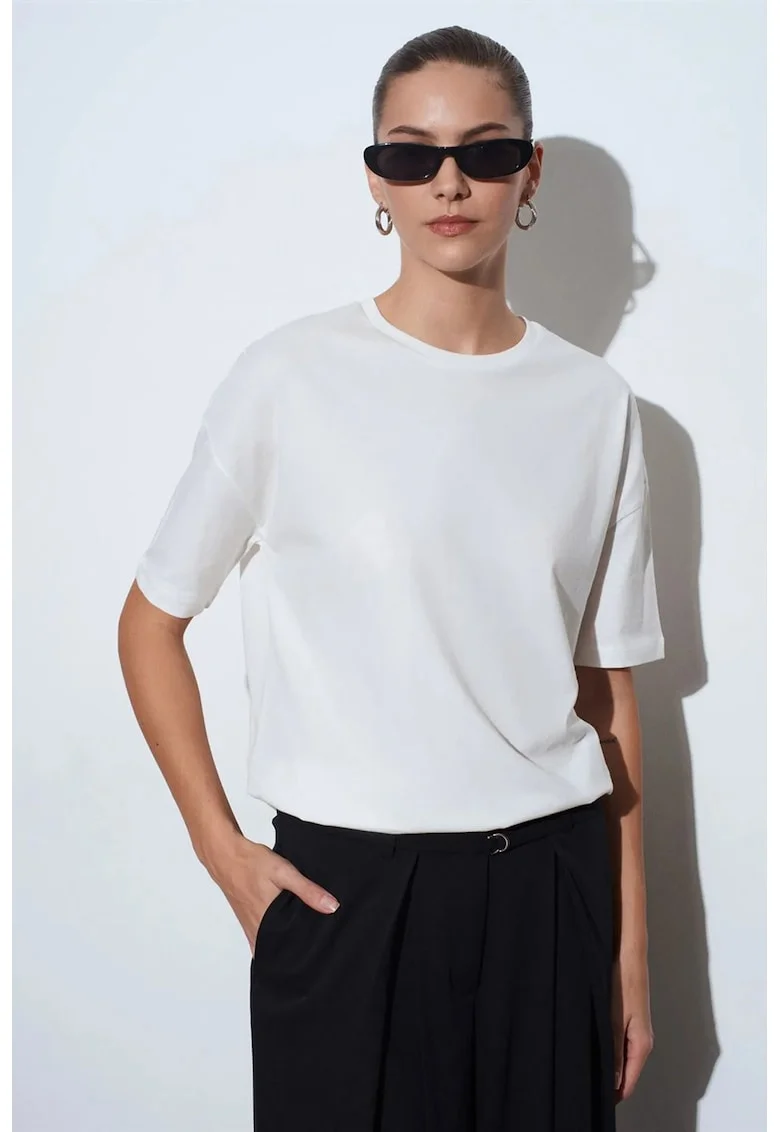 Tricouri dama,  tricou din bumbac, maneca scurta, alb, regular fit