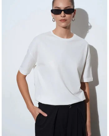 Tricouri dama,  tricou din bumbac, maneca scurta, alb, regular fit
