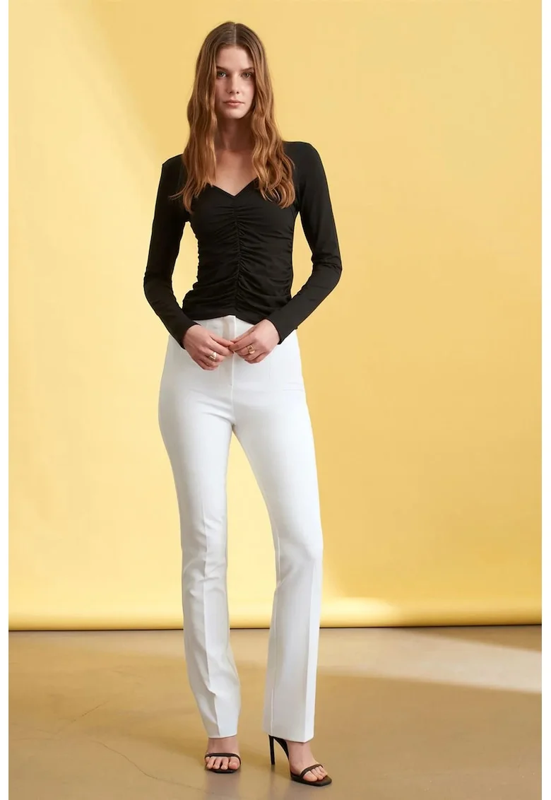 Pantaloni dama,  croiala dreapta, alb, crep