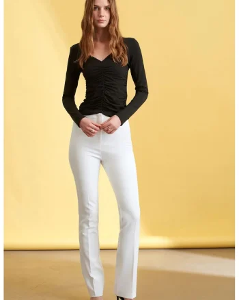 Pantaloni dama,  croiala dreapta, alb, crep