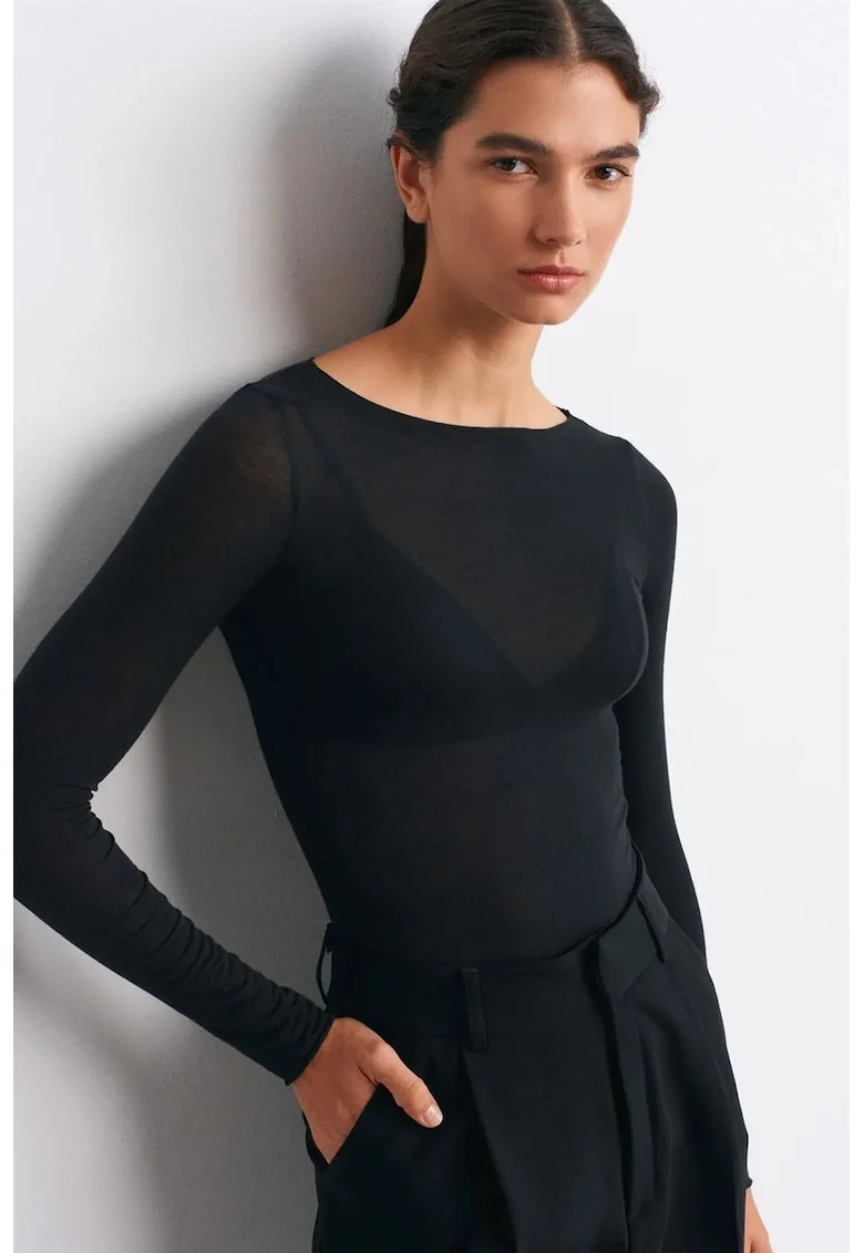 Bluze dama,  bluza tricotata slim fit, casual, negru, elastic