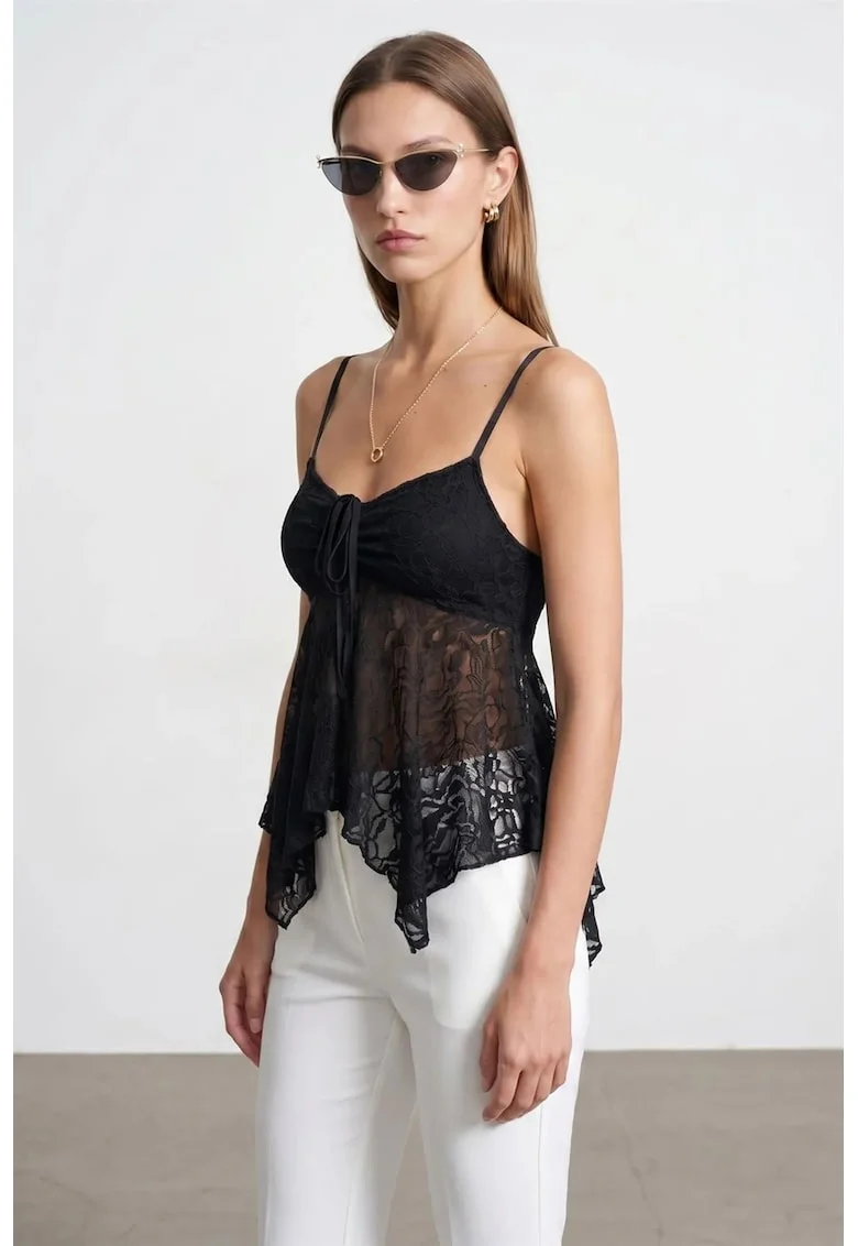Bluza dama,  fara maneci, detalii cu snur, negru, poliamida cu elastan