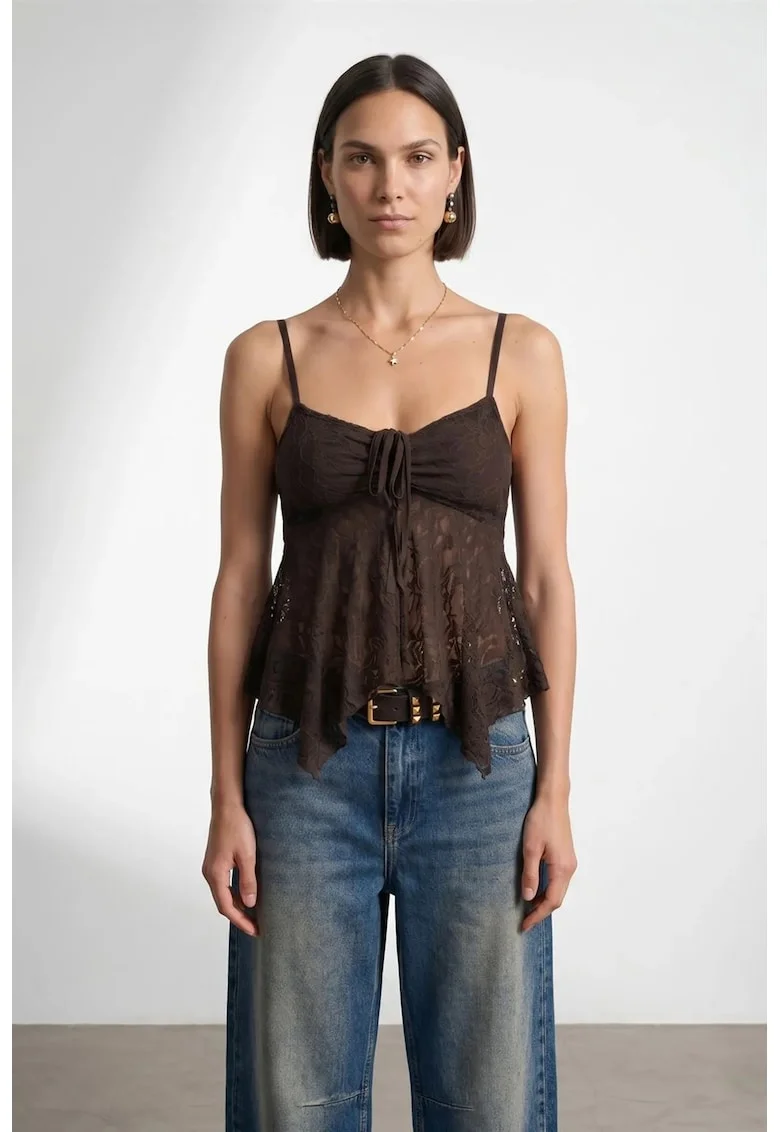 Bluza dama,  fara maneci, detalii cu siret, negru, poliamida-elastan