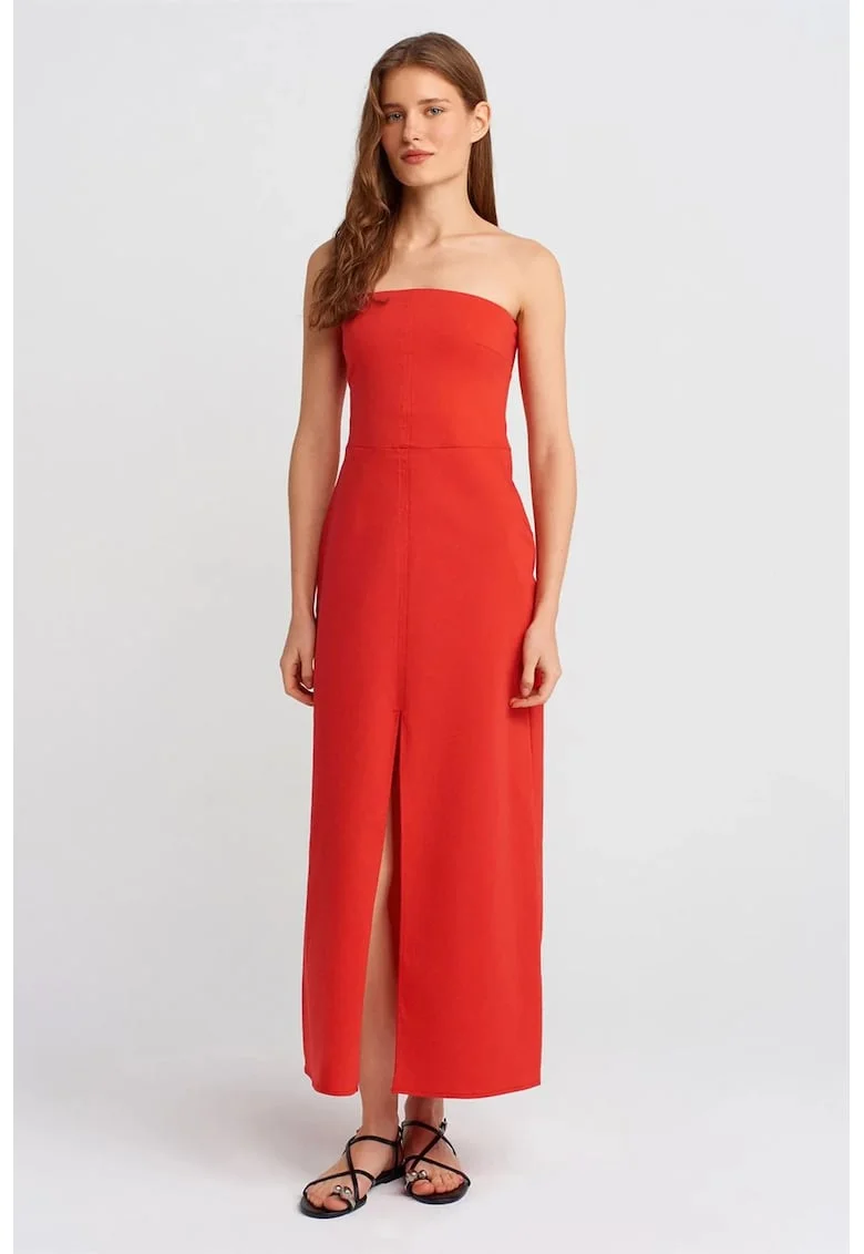 Rochie Midi,  Femei, Elegant, Rosu, Bumbac, Poliamida, Elastan