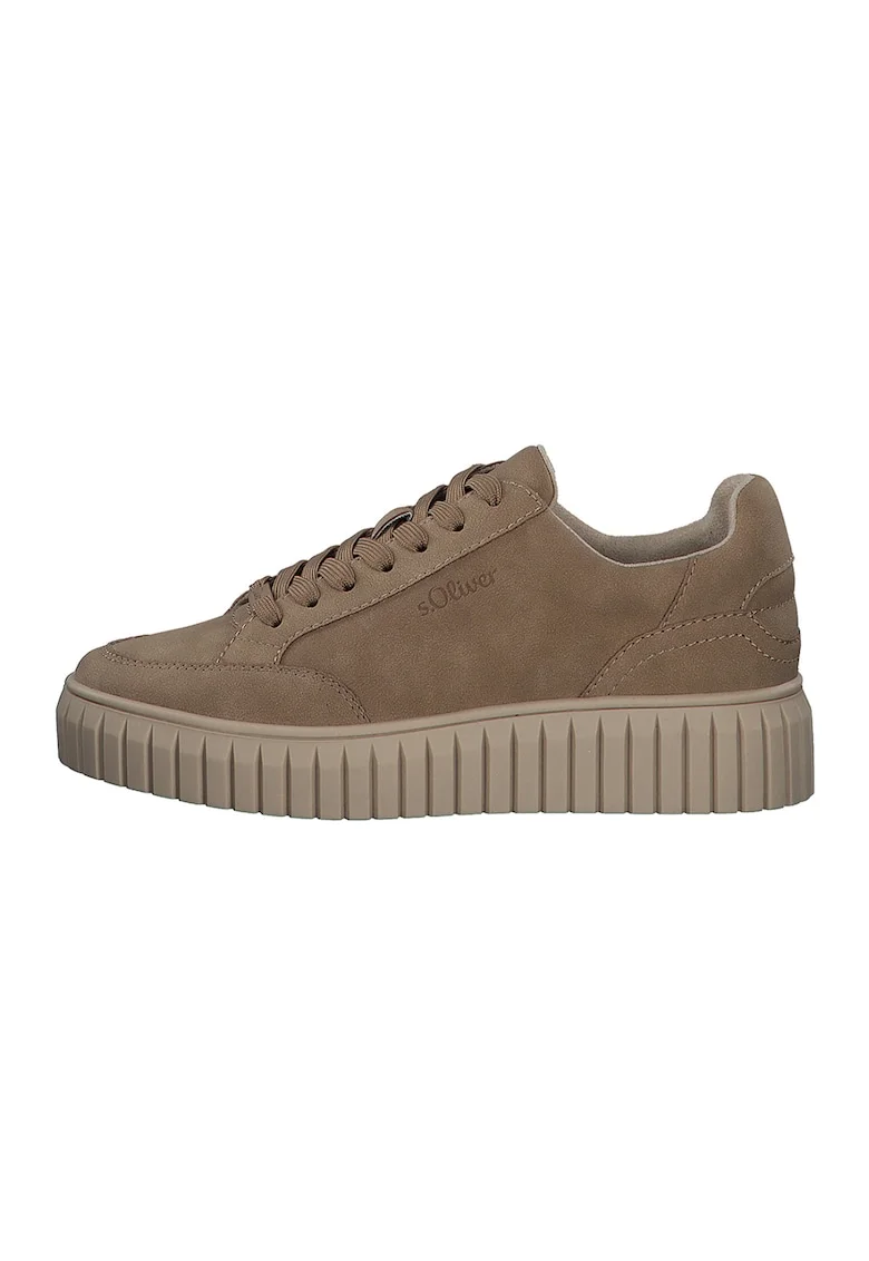 Pantofi sport flatform din piele ecologica, Maro camel