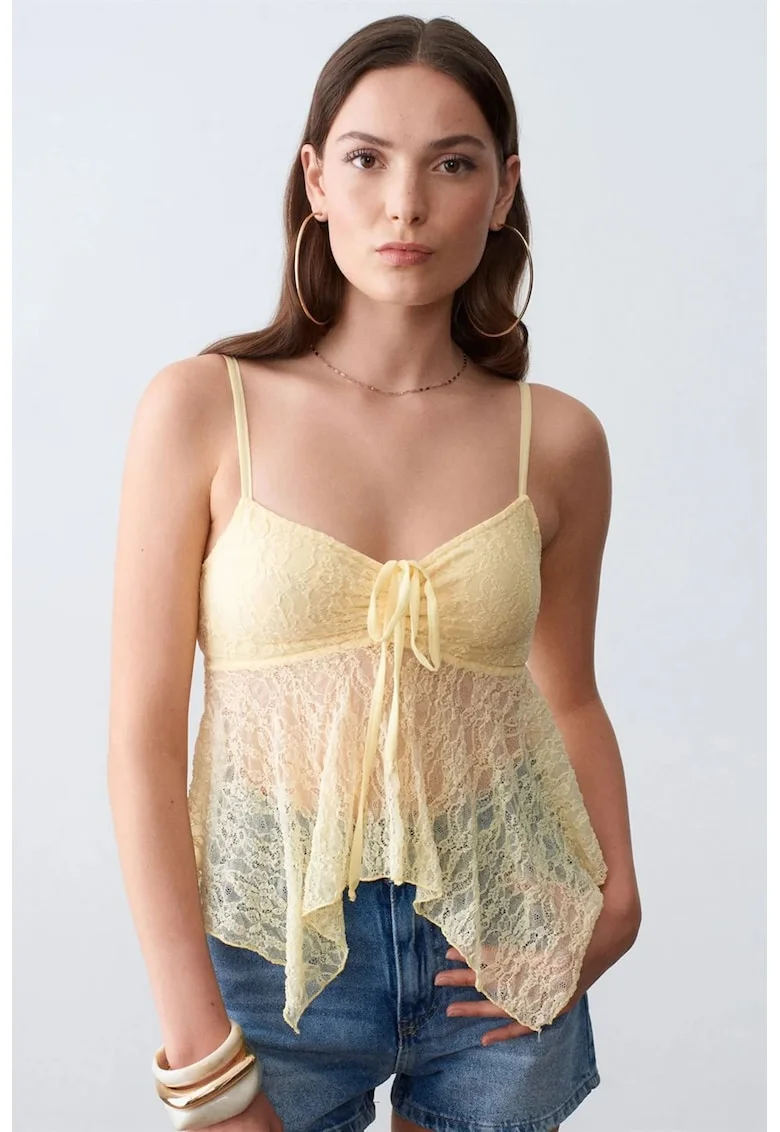 Bluza dama,  fara maneci, detalii cu snur, Galben Lamaie, poliamida cu elastan