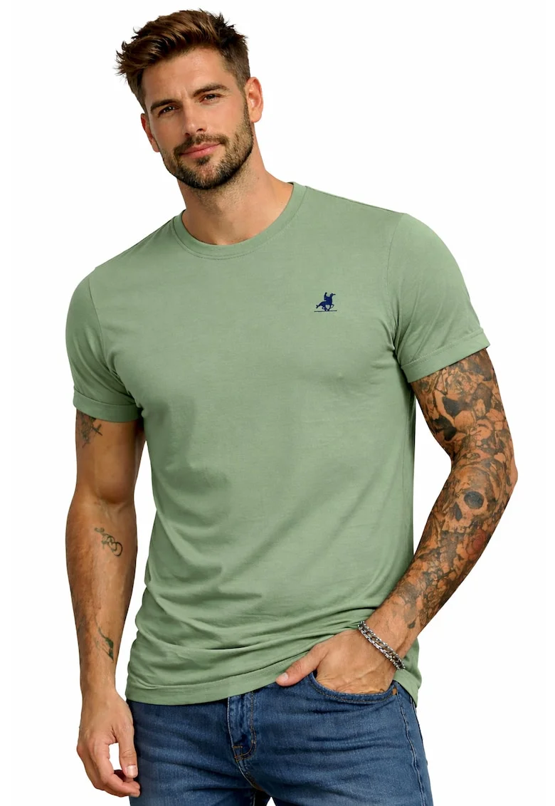 Tricou cu detaliu logo brodat, Verde
