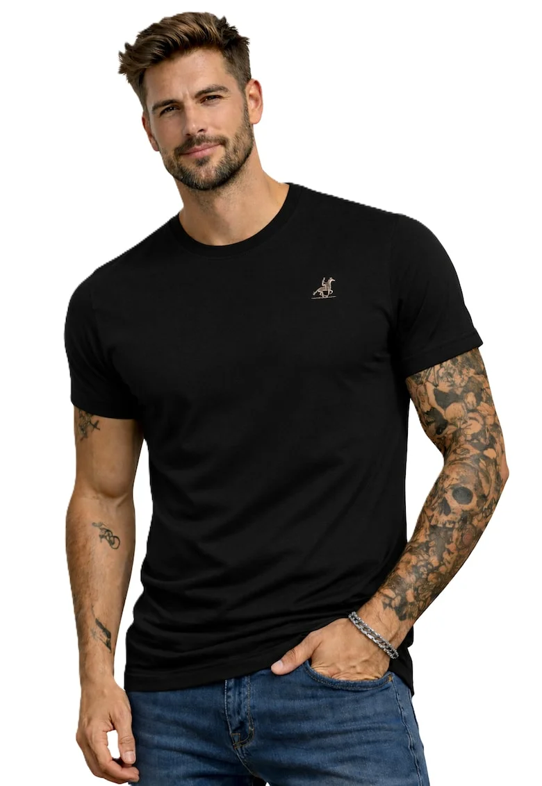 Tricou cu detaliu logo brodat, Negru