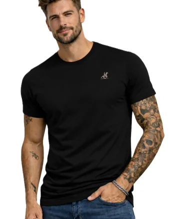 Tricou cu detaliu logo brodat, Negru