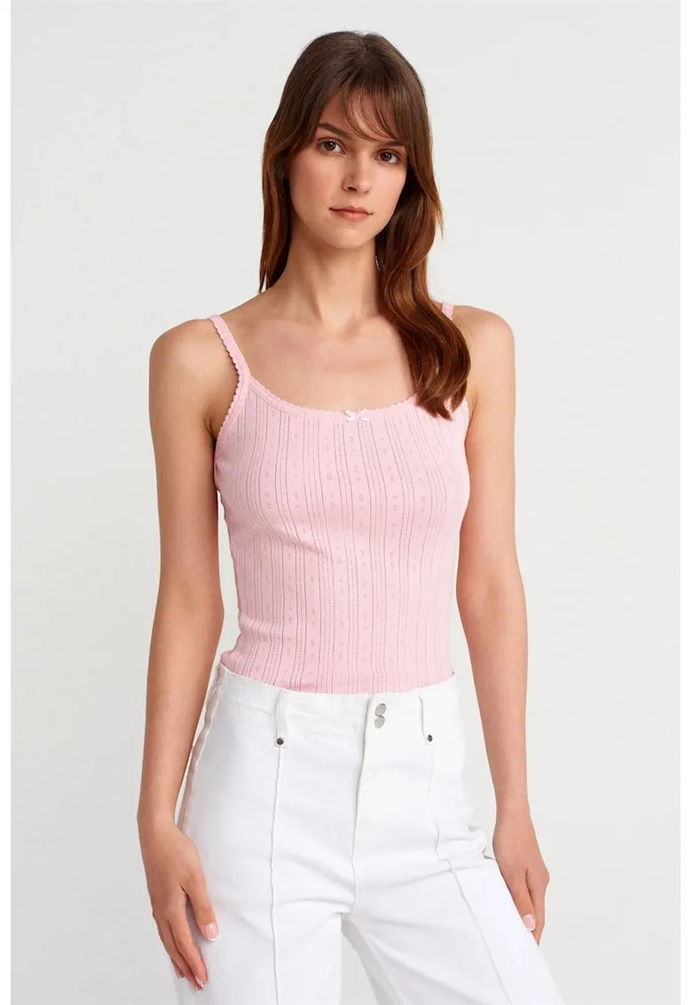 Bluze dama,  Top Cami Slim Fit, roz pudra, bumbac reiat
