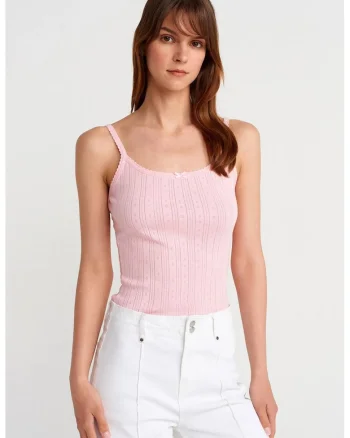 Bluze dama,  Top Cami Slim Fit, roz pudra, bumbac reiat