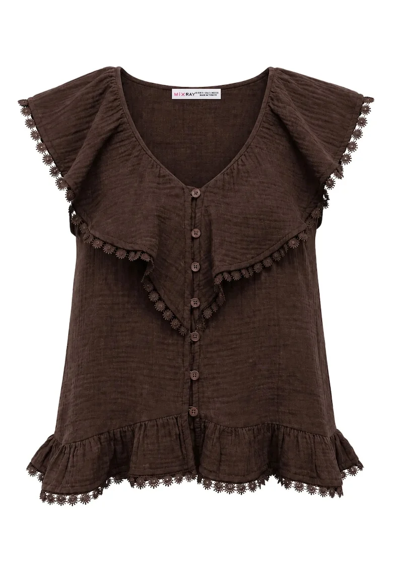 Bluze dama,  bluza fara maneci, decolteu in V, maro cafea, bumbac