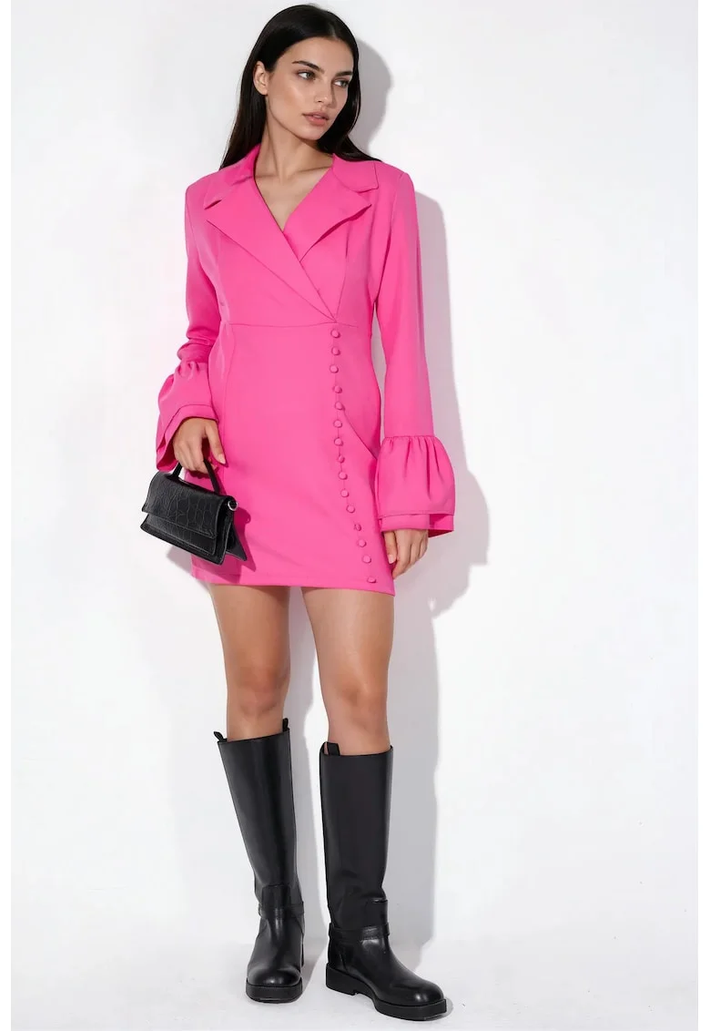 Rochie Mini,  Elegant, Maneca lunga, Roz Magenta, Poliester-Lycra