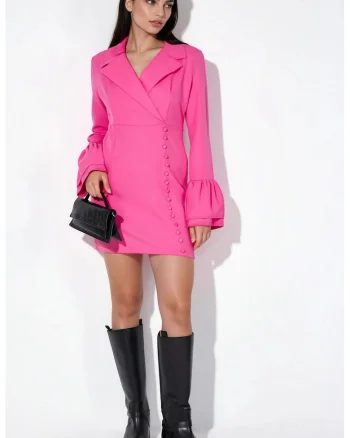Rochie Mini,  Elegant, Maneca lunga, Roz Magenta, Poliester-Lycra
