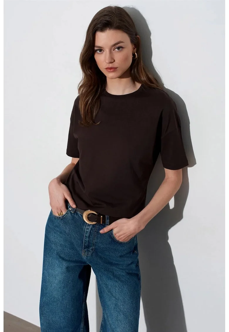 Tricouri dama,  tricou din bumbac, maneca scurta, maro cafea