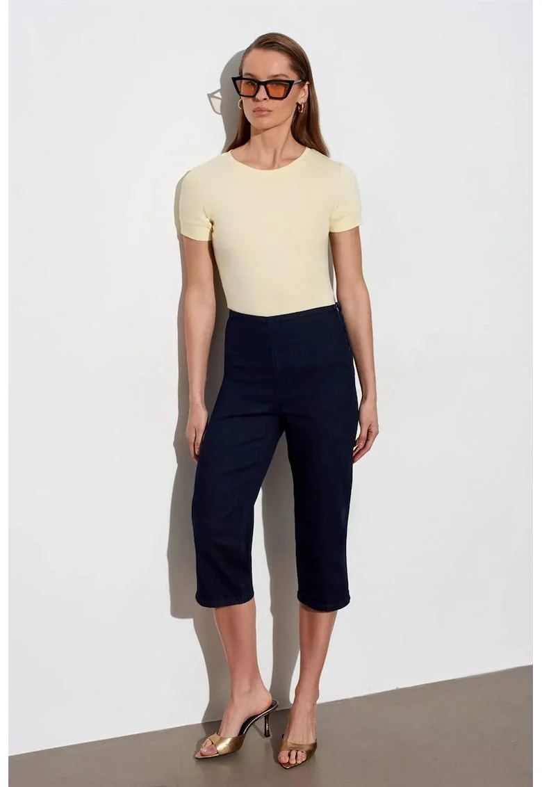 Tricouri dama,  tricou cu guler rotund, slim fit, crem natural, bumbac/modal/elastan