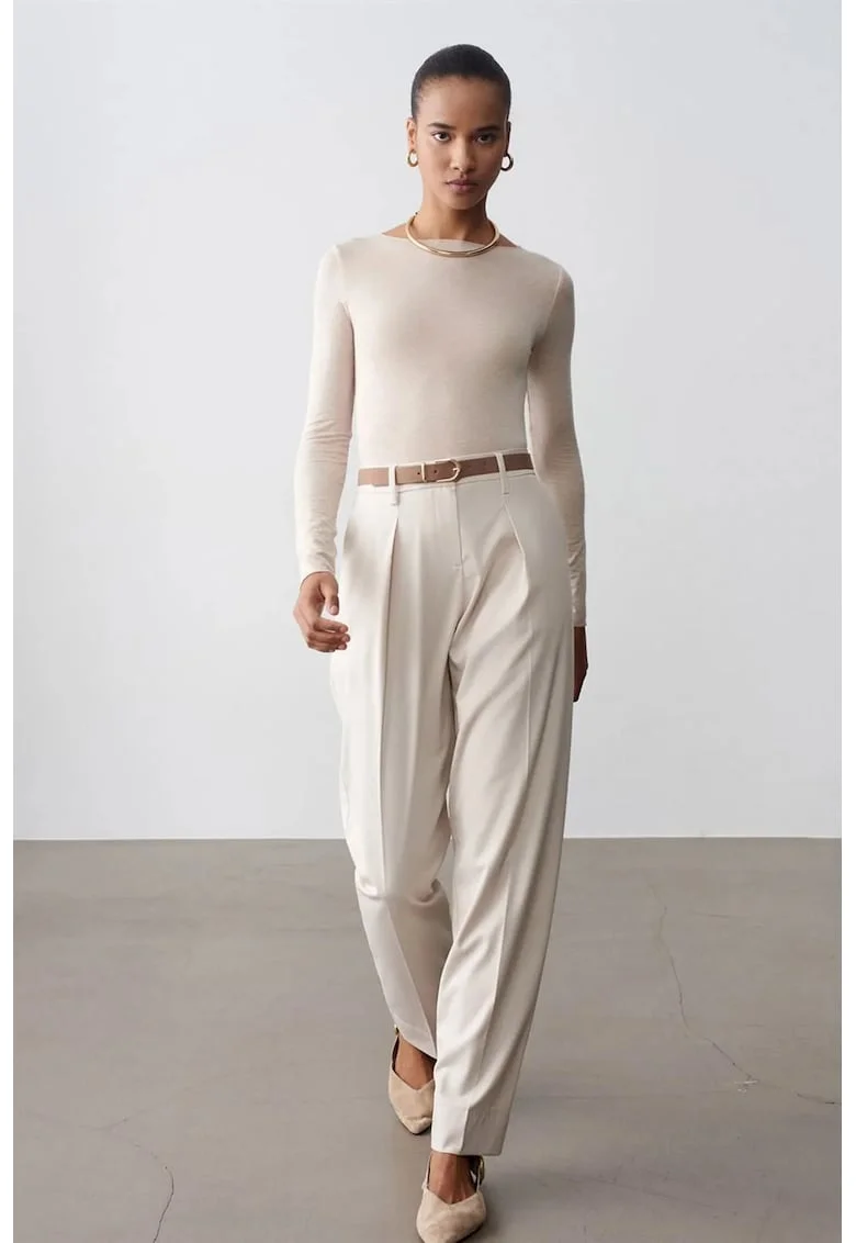 Pantaloni, Femei, Pantaloni  Crepe cu si Crem Natural,