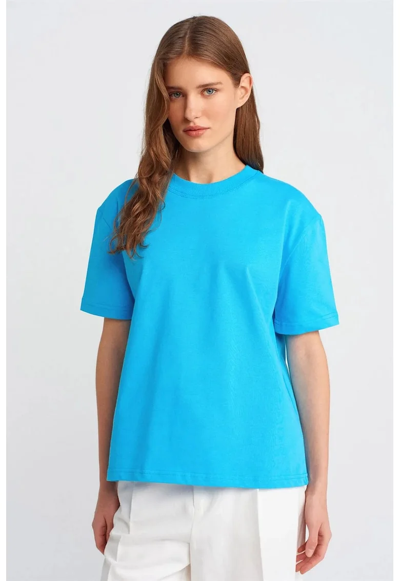 Tricou  bumbac, guler rotund, maneci scurte, albastru cerulean