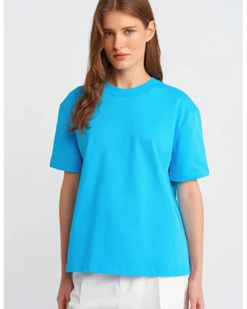 Tricou  bumbac, guler rotund, maneci scurte, albastru cerulean