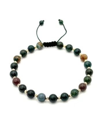 Bratara cu bile din AUR 14K si pietre naturale de 6mm, snur reglabil, barfewqgat, Verde