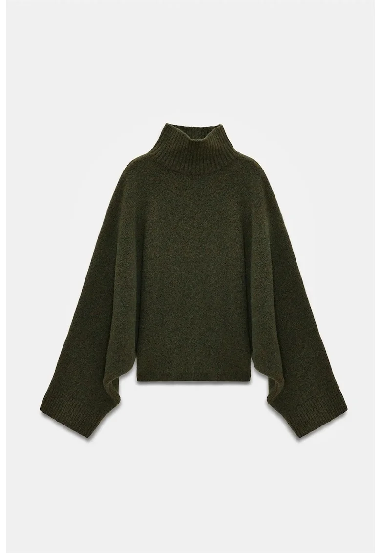 Pulover dama,  supradimensionat, guler inalt, albastru marin, tridwqfwqcot gros, Verde padure
