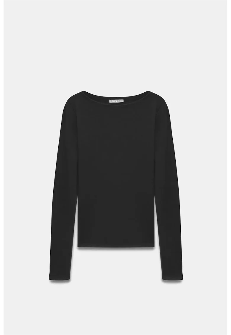 Pulover dama,  slim-fit, decolteu barcadwqfwqd, Negru